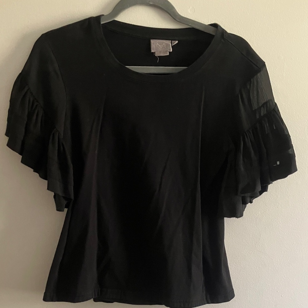 Black Ruffle Sleeve Short-Sleeve Tee